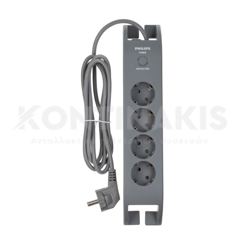 Πολύπριζο Ασφαλείας 4 θέσεων με διακόπτη Philips SPN3140A/GRS Πολύπριζο Ασφαλείας 4 θέσεων με διακόπτη Philips SPN3140A/GRS